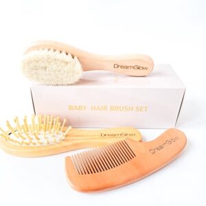 DreamGlow Baby Cadeauset – Houten Babyborstel met Geitenhaar – Giftset