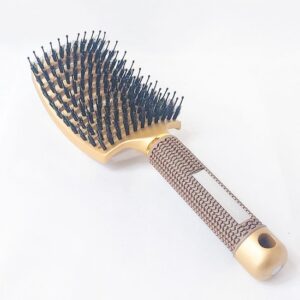 DreamGlow Anti-klit Haarborstel – Detangle Brush – Blonde– Curved Ontklitborstel – Zwijnenhaar – Haarborstel voor Nat en Droog Haar – Goud