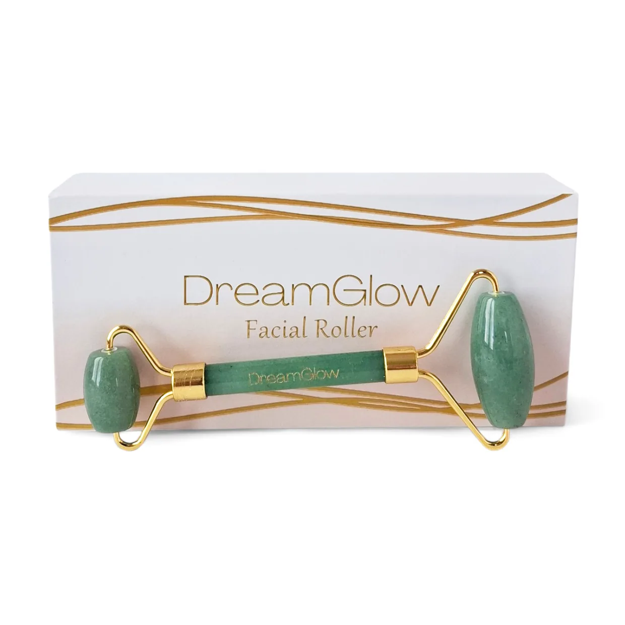 DreamGlow Gezichtsroller in aventurijn op neutrale achtergrond van DreamGlow voor dagelijks gebruik