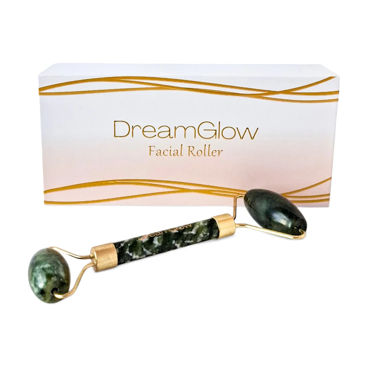 DreamGlow Gezichtsroller in jade detailopname van het materiaal