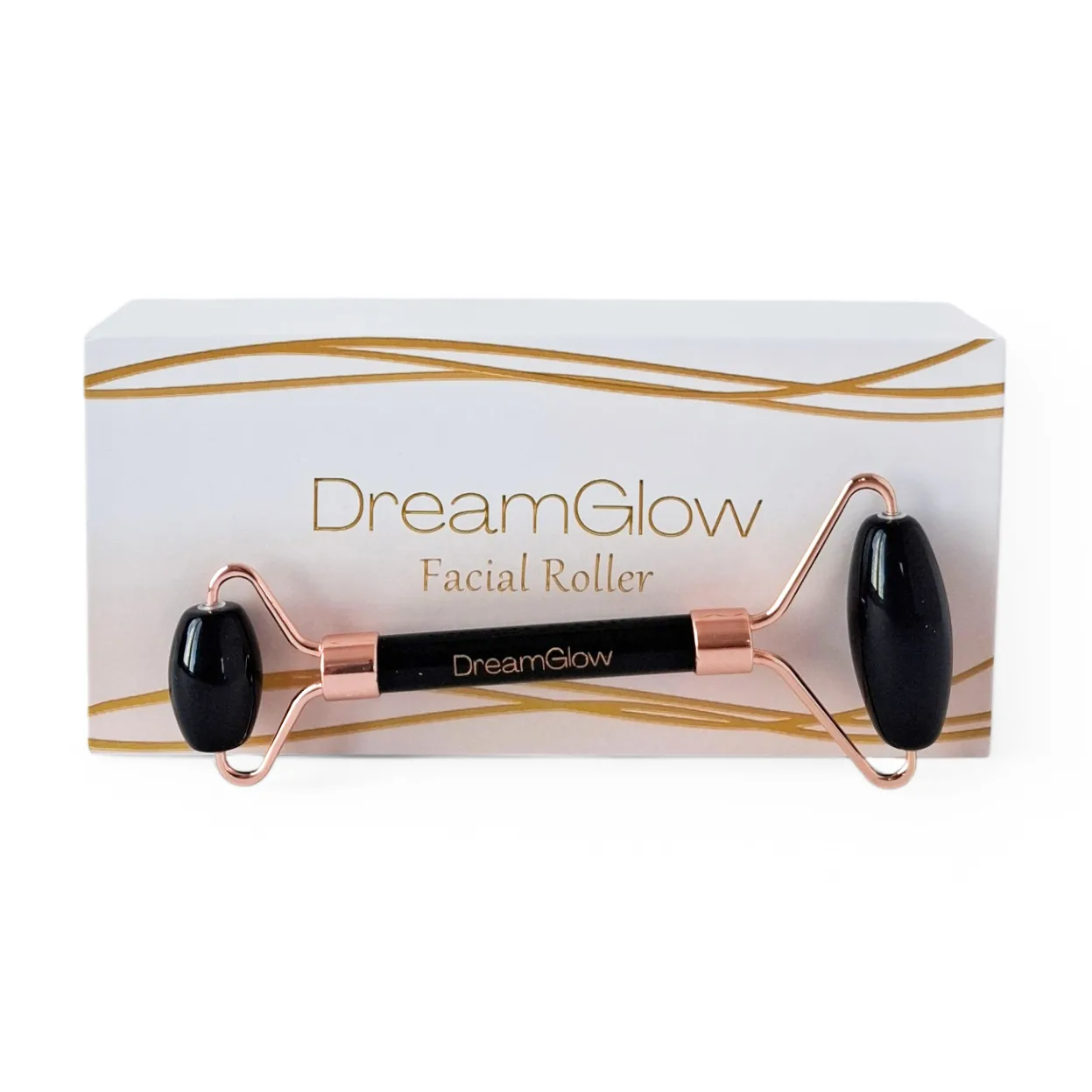 DreamGlow Gezichtsroller in obsidiaan op neutrale achtergrond van DreamGlow voor dagelijks gebruik