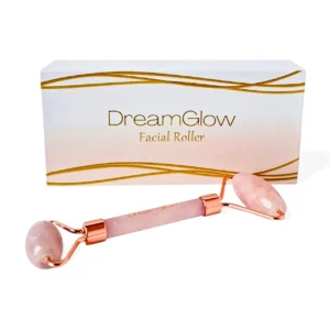 DreamGlow Gezichtsroller in rozenkwarts op neutrale achtergrond van DreamGlow voor dagelijks gebruik
