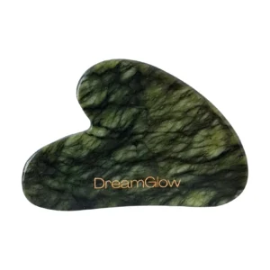 DreamGlow Gua Sha Steen in jade met verpakking en inhoud