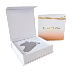 DreamGlow Gua Sha Steen in rvs op neutrale achtergrond