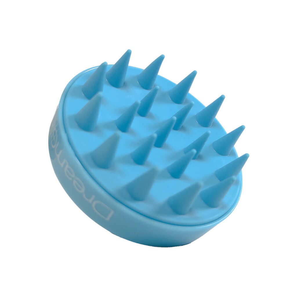DreamGlow Shampooborstel klassiek Blauw – noppen, schuin van voren
