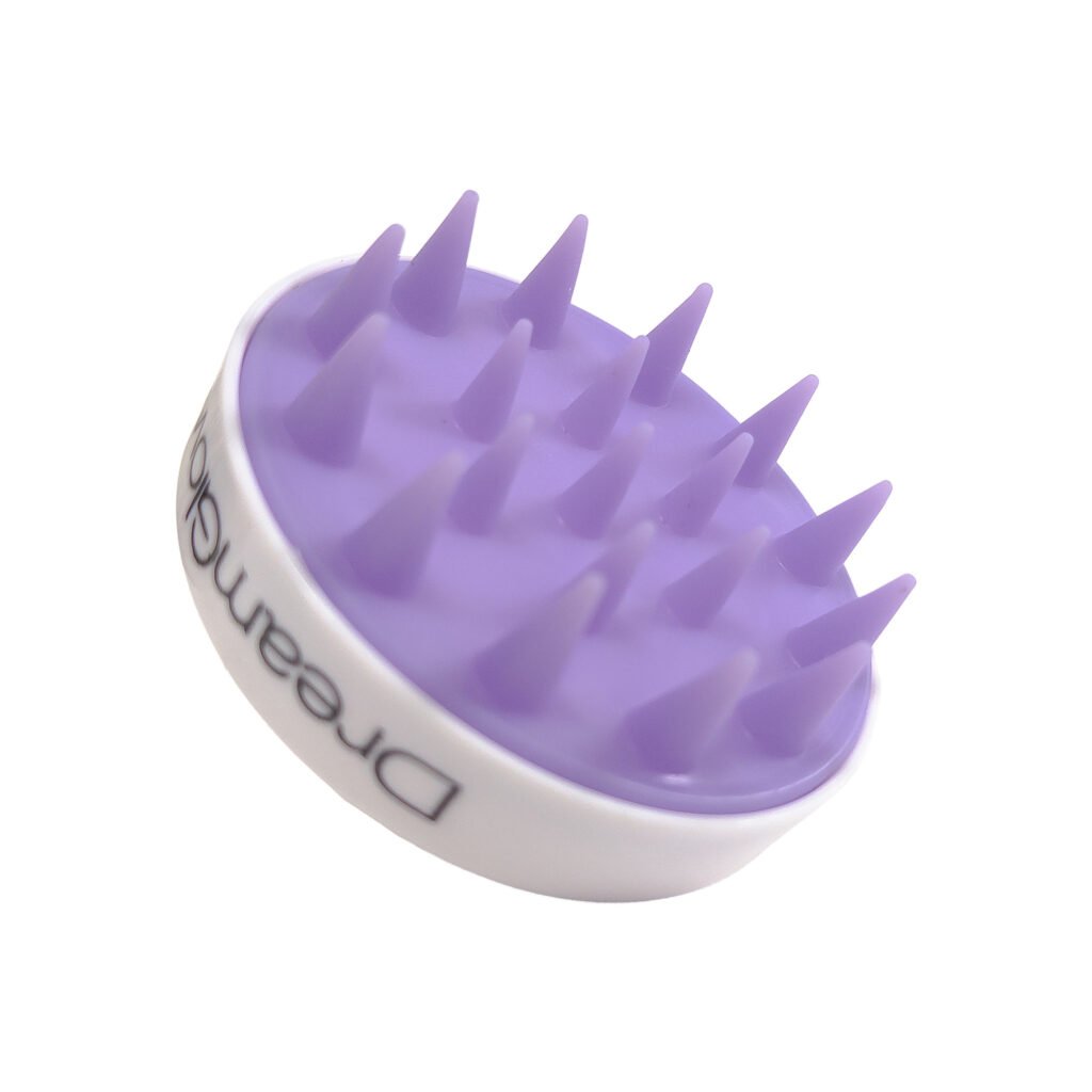 DreamGlow Shampooborstel klassiek Wit/paars – noppen, schuin van voren