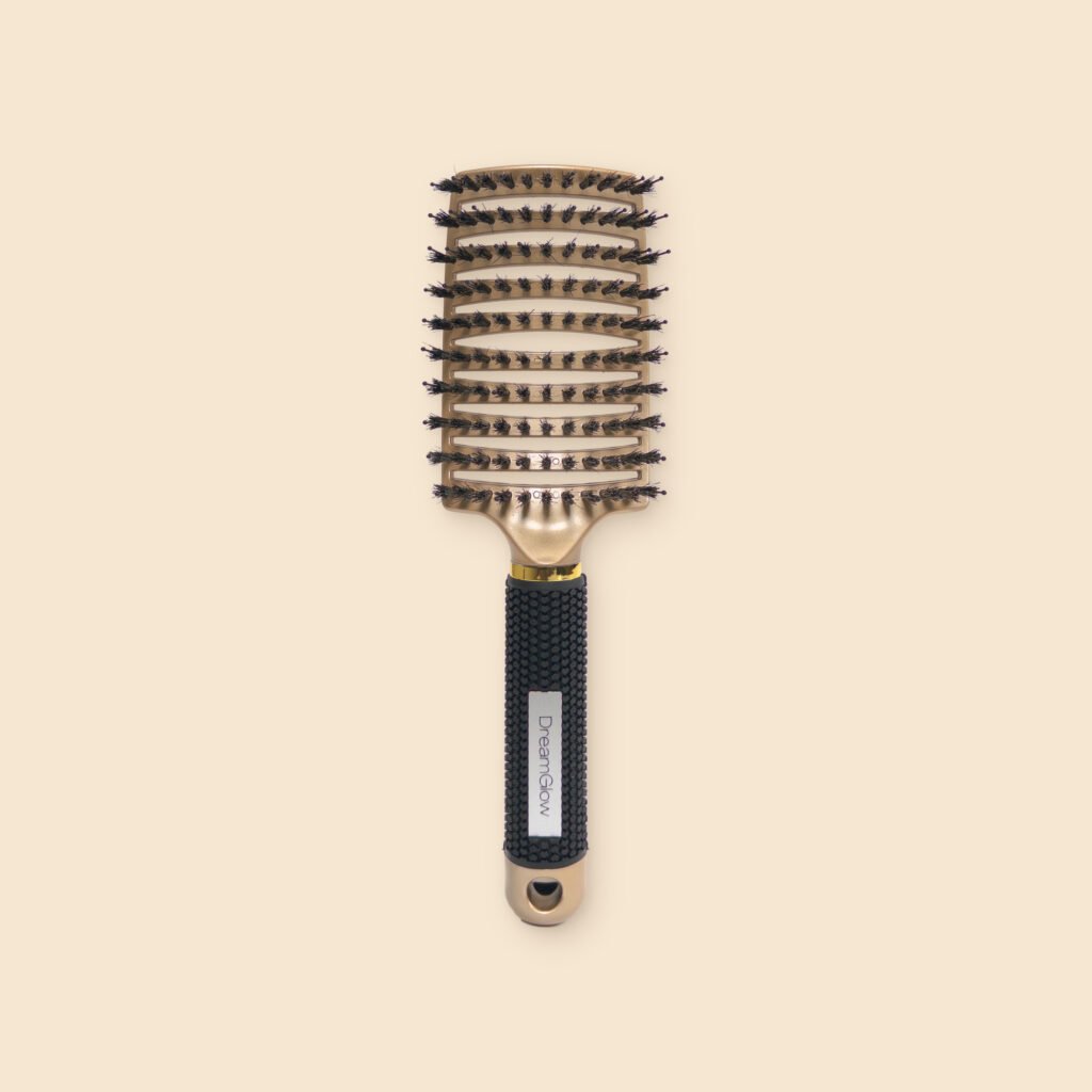 DreamGlow Anti-klit haarborstel Goud zwart – voorkant met de borstelharen