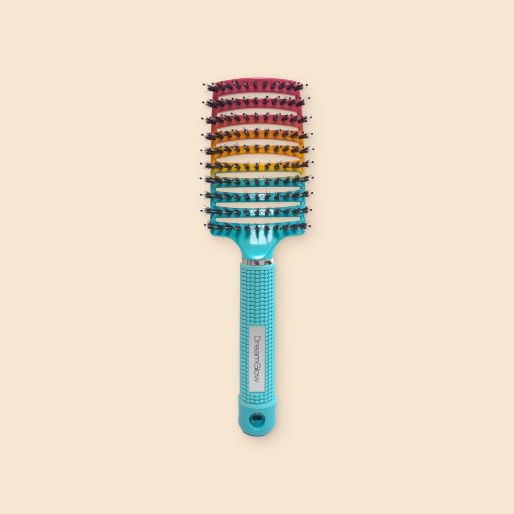 DreamGlow Anti-klit haarborstel Regenboog – voorkant met de borstelharen