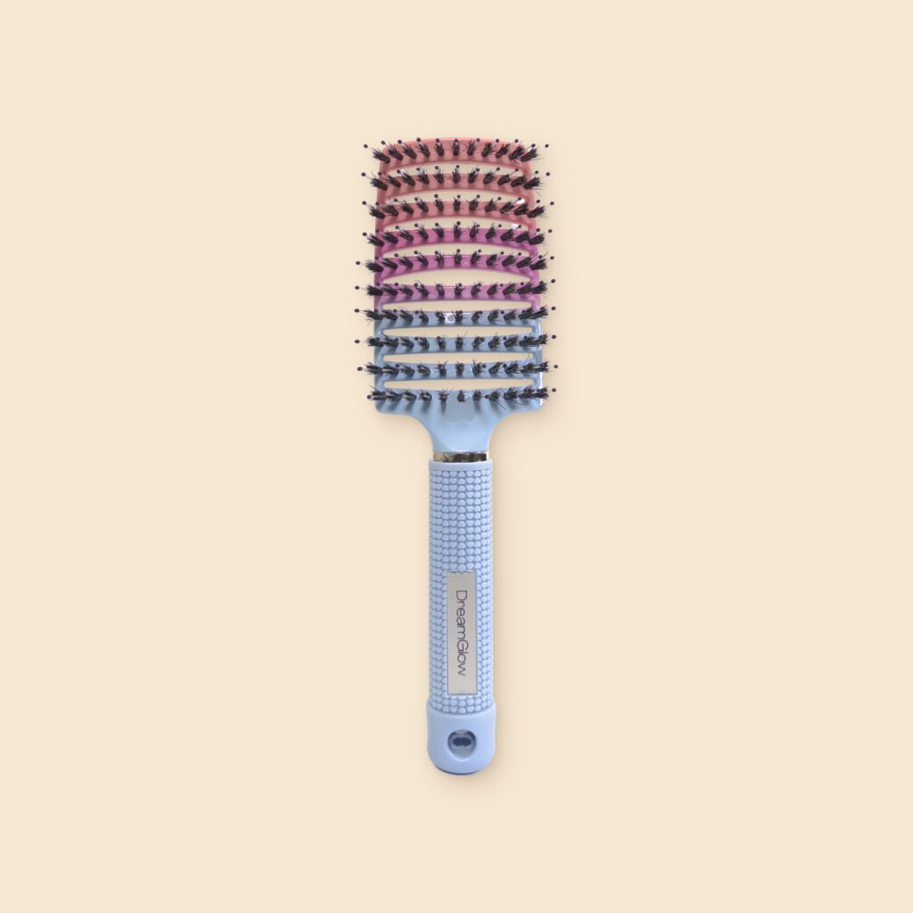 DreamGlow Anti-klit haarborstel Regenboog roze/roze/blauw – voorkant met de borstelharen