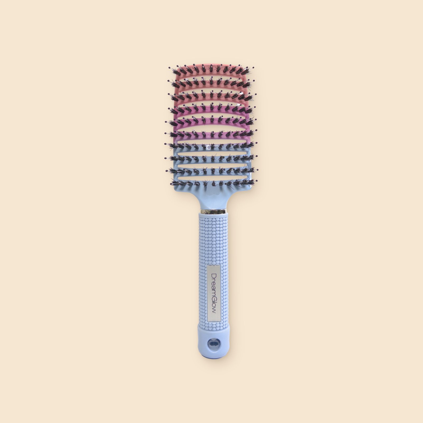 DreamGlow Anti-klit haarborstel Regenboog roze/roze/blauw – voorkant met de borstelharen