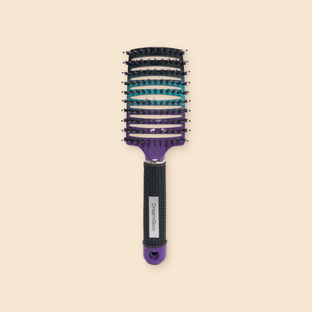 DreamGlow Anti-klit haarborstel Regenboog zwart/blauw/paars – voorkant met de borstelharen