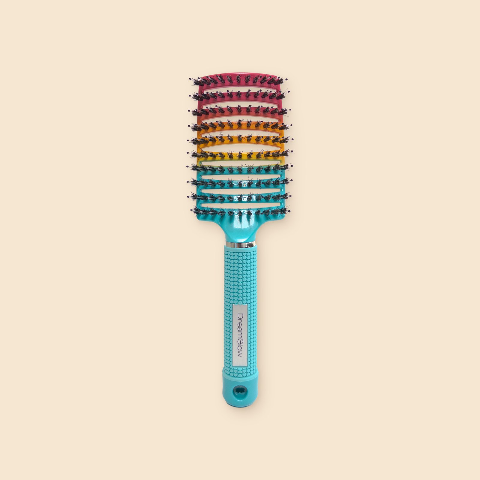 DreamGlow Anti-klit haarborstel Regenboog – voorkant met de borstelharen