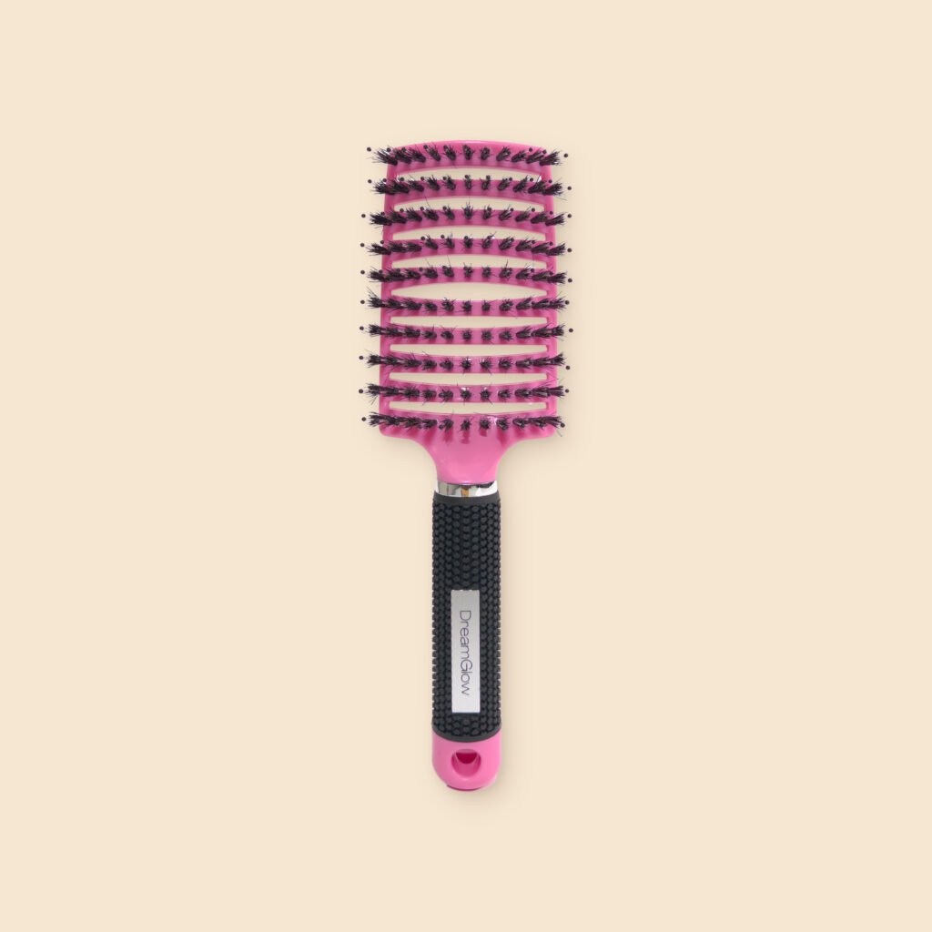 DreamGlow Anti-klit haarborstel Roze – voorkant met de borstelharen