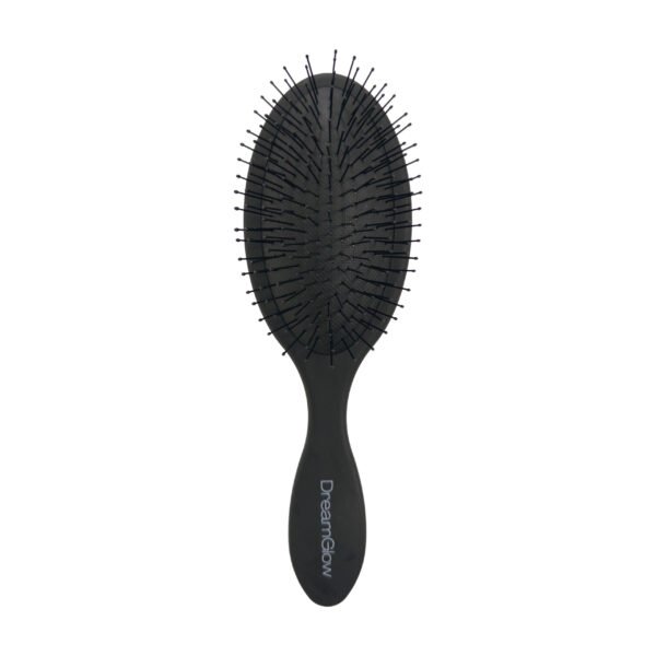 DreamGlow Classic Oval Detangler Brush Zwart – voorkant met de pinnen