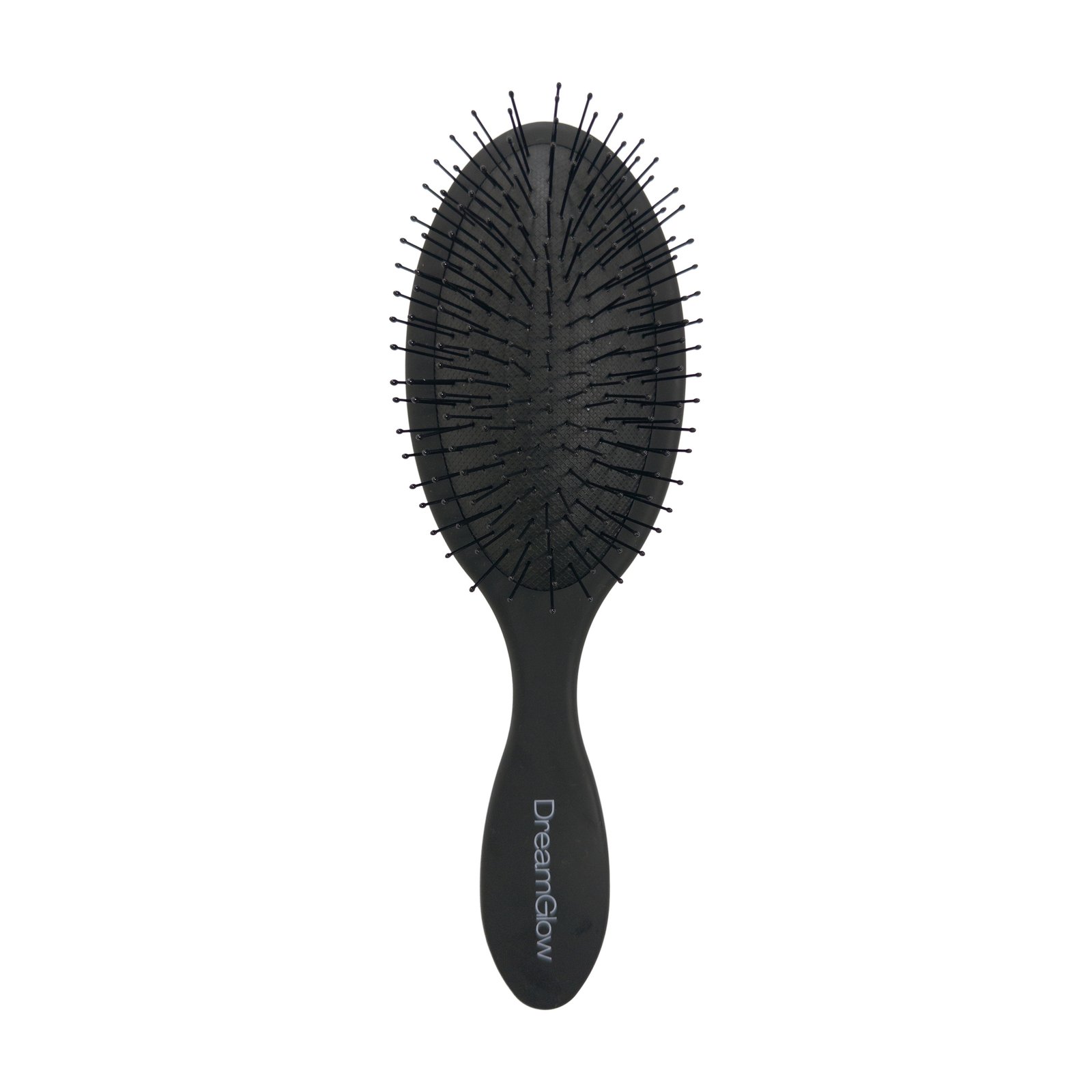 DreamGlow Classic Oval Detangler Brush Zwart – voorkant met de pinnen