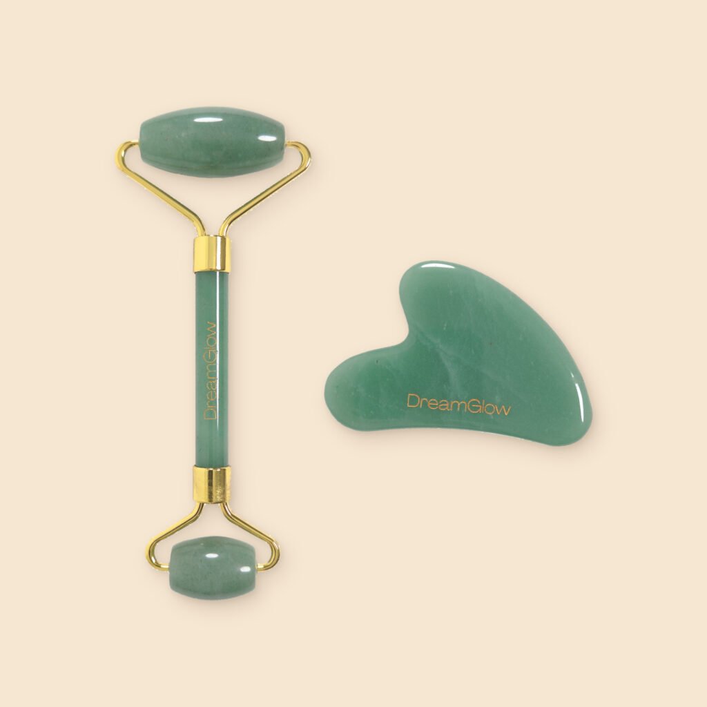 DreamGlow Gua sha en gezichtsroller Aventurijn – vooraanzicht