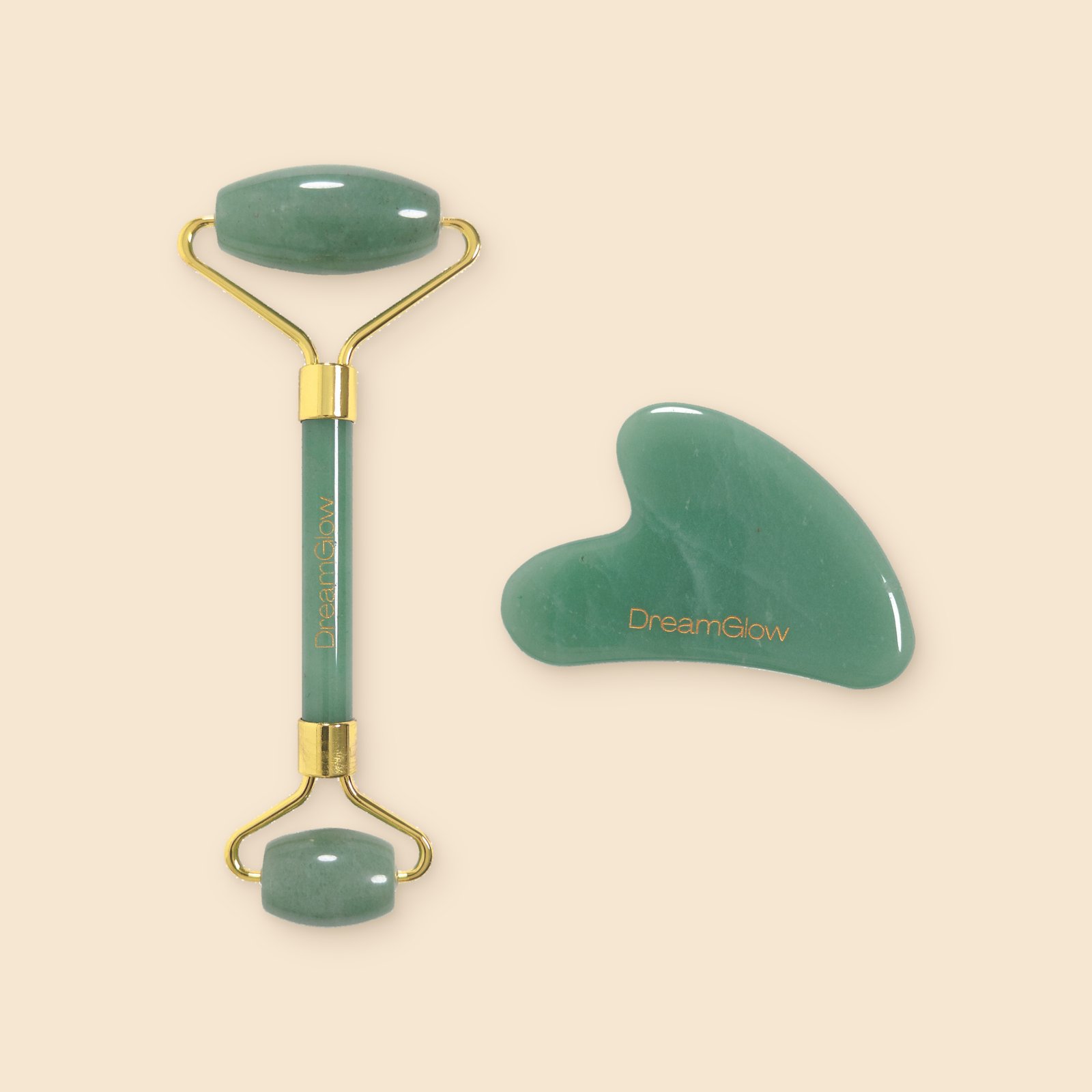 DreamGlow Gua sha en gezichtsroller Aventurijn – vooraanzicht