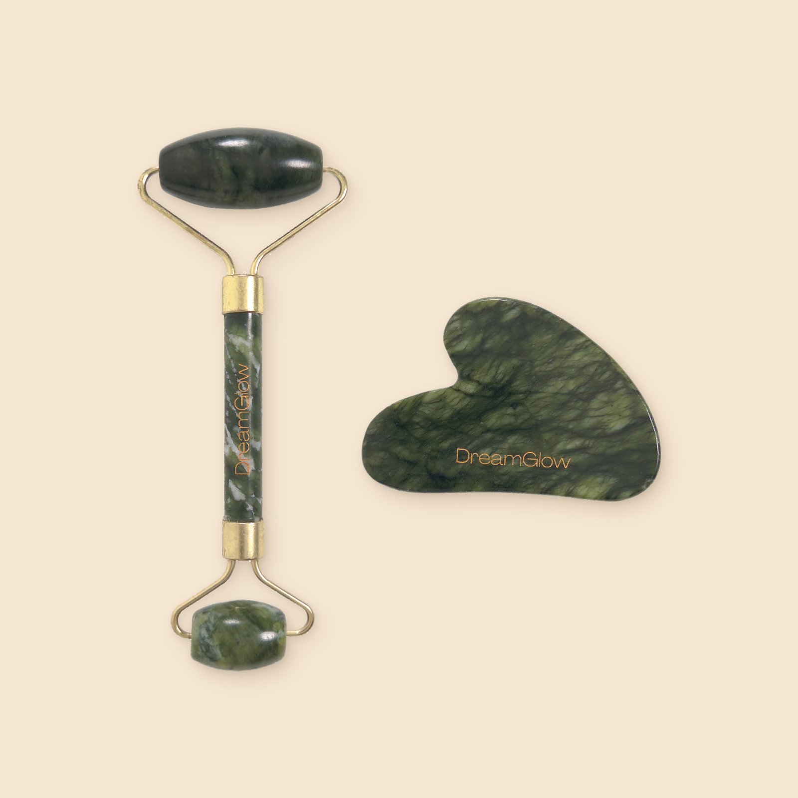 DreamGlow Gua sha en gezichtsroller Jade – vooraanzicht