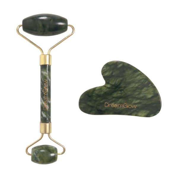 DreamGlow Gua Sha en Gezichtsroller Set Jade – vooraanzicht