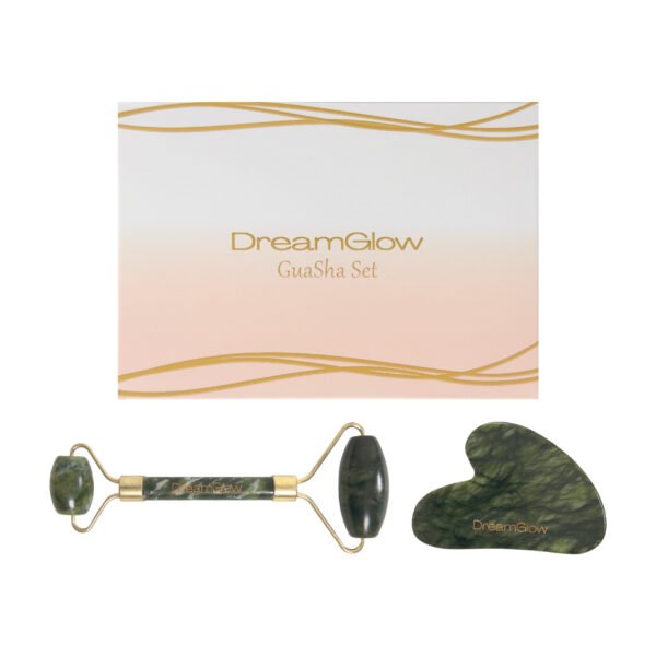 DreamGlow Gua Sha en Gezichtsroller Set Jade – met geschenkdoos
