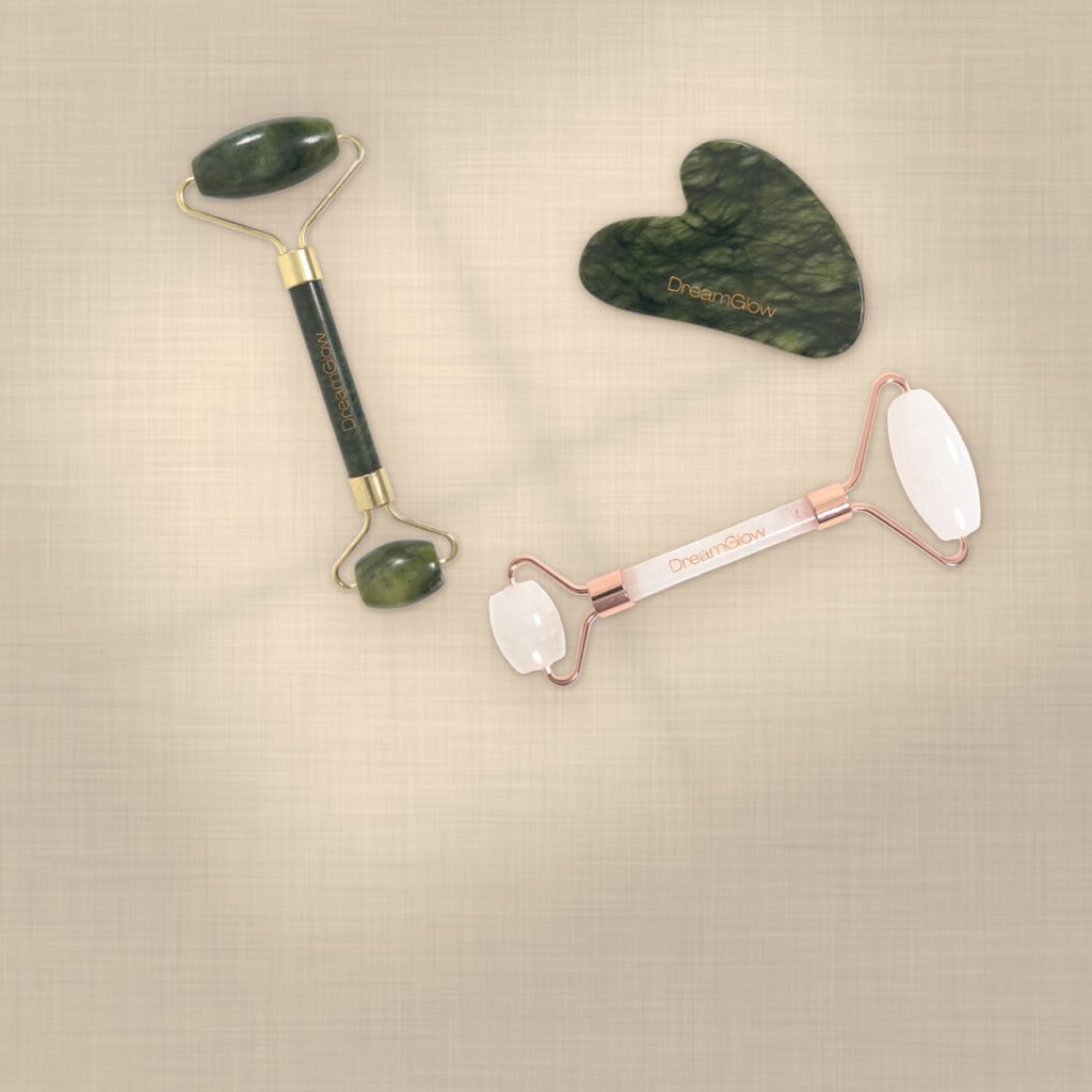 Twee gezichtsrollers en een gua sha van DreamGlow