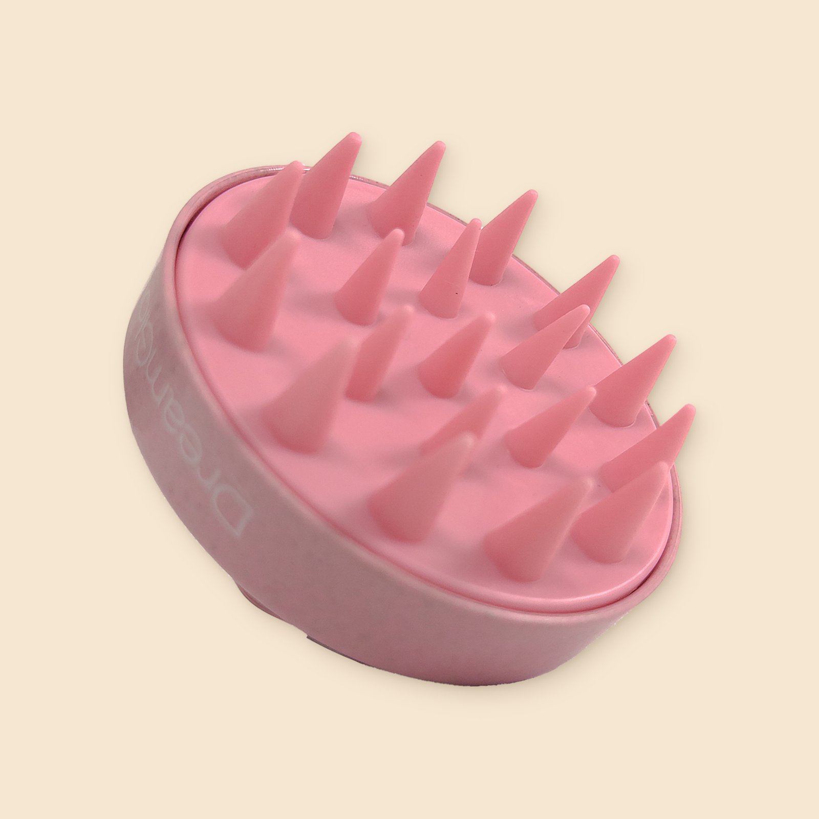 DreamGlow Shampooborstel tarwestro Roze – noppen, schuin van voren